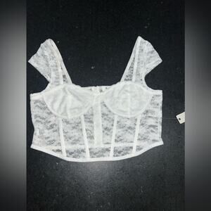 NEW Faded Rose Corset Bustier Women's Soft White Cropped Lace Top SZ L